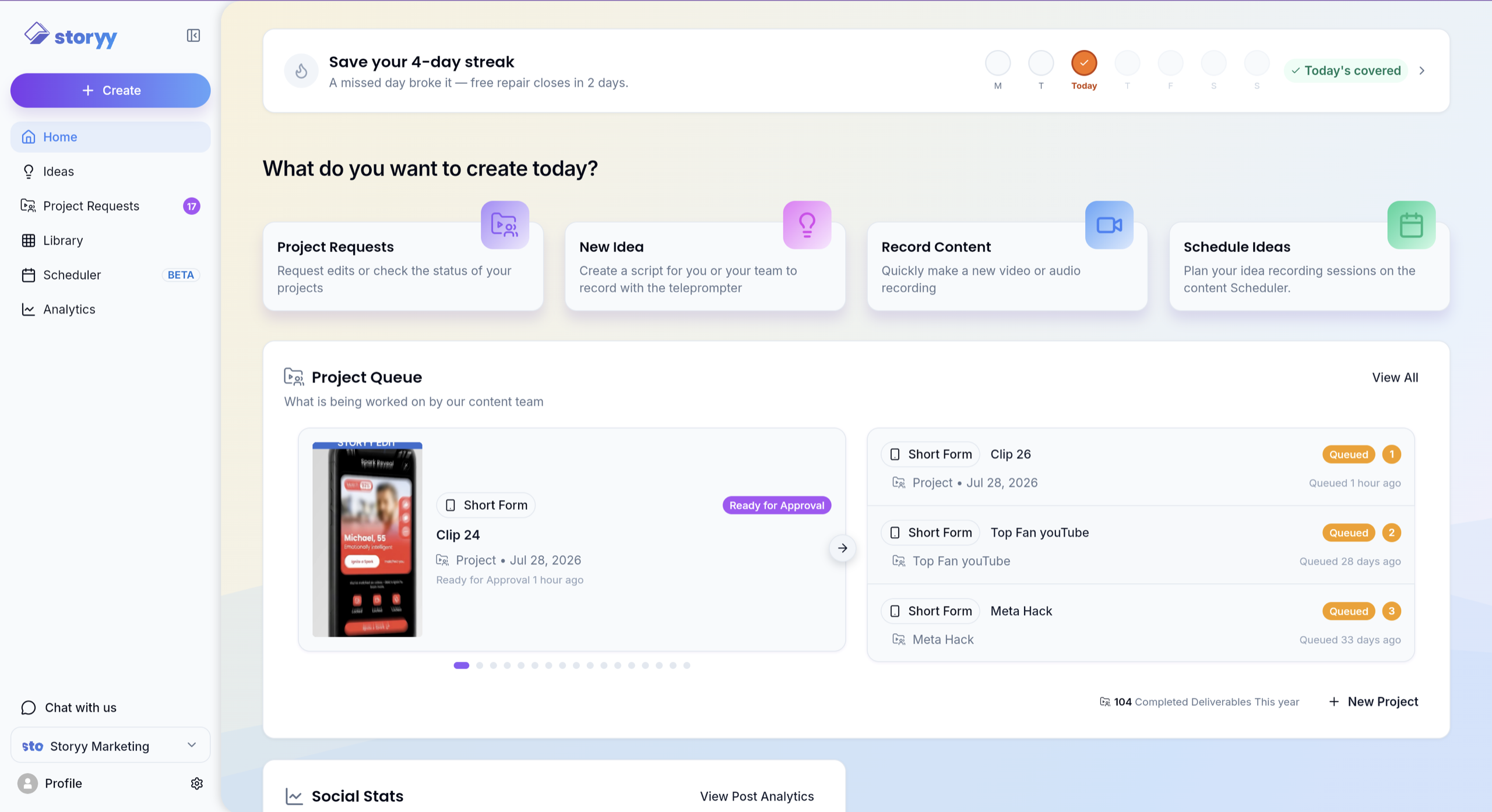 Storyy app dashboard