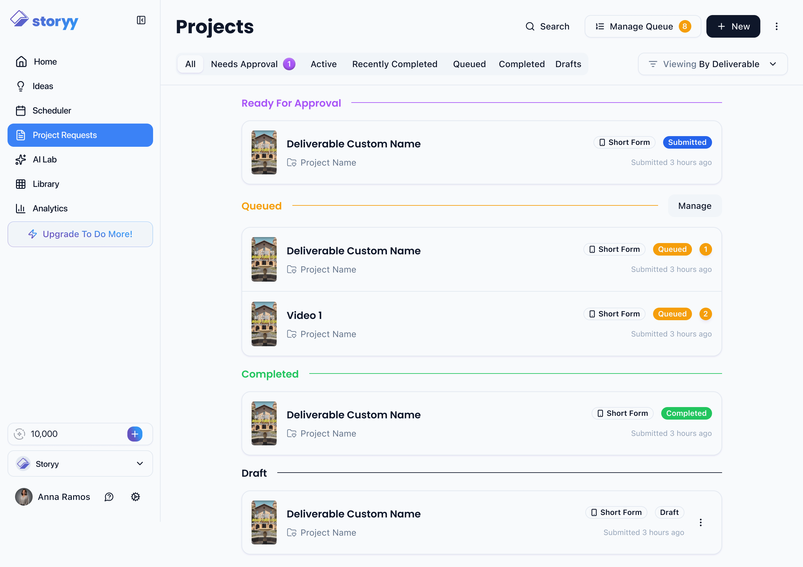 Project tracking and QA queue